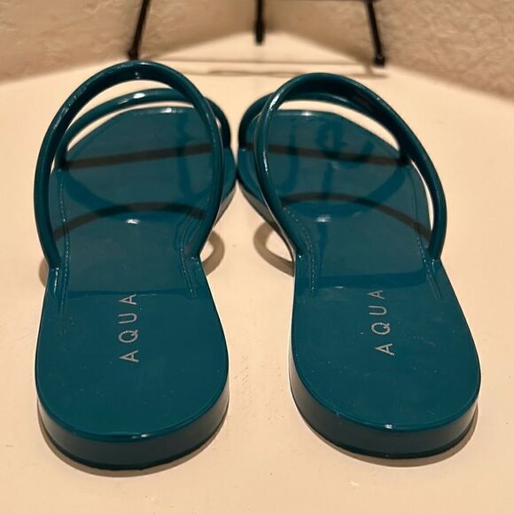 Aqua Women's Size 8 Jelly Flat Slide Sandals Teal Blue Double Strap Square Toe - Picture 8 of 9